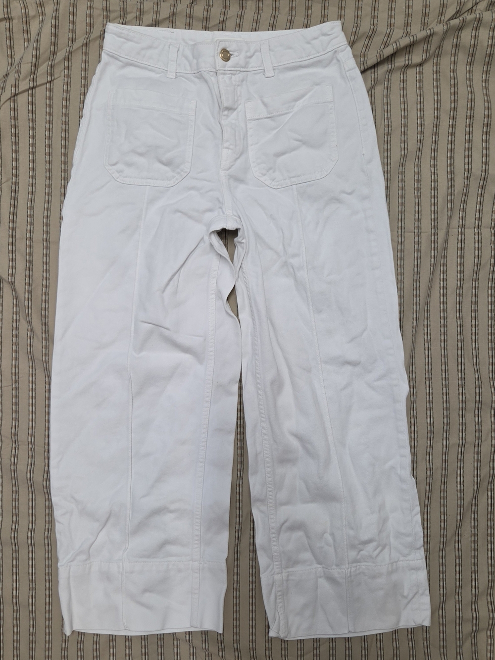 Zara Wide Leg Denim Crop Pants in White Size US 4